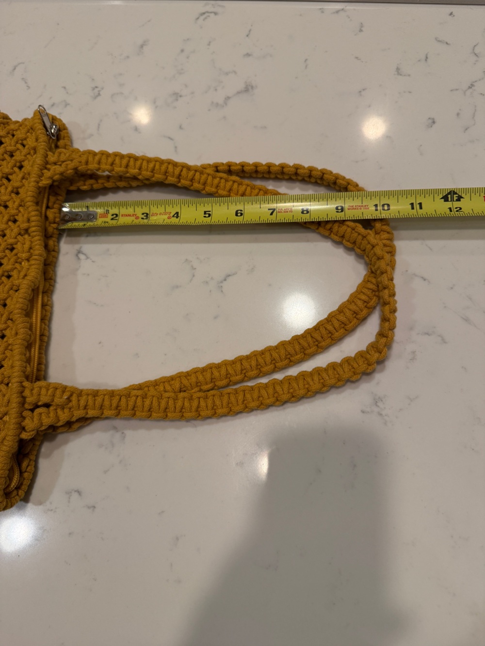 Handmade Macramé Tote Bag Mustard Boho Woven Shoulder Purse Zip Top Lined - Picture 10 of 10